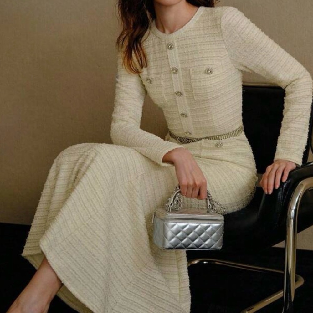 Elegant Cream tweed Dress